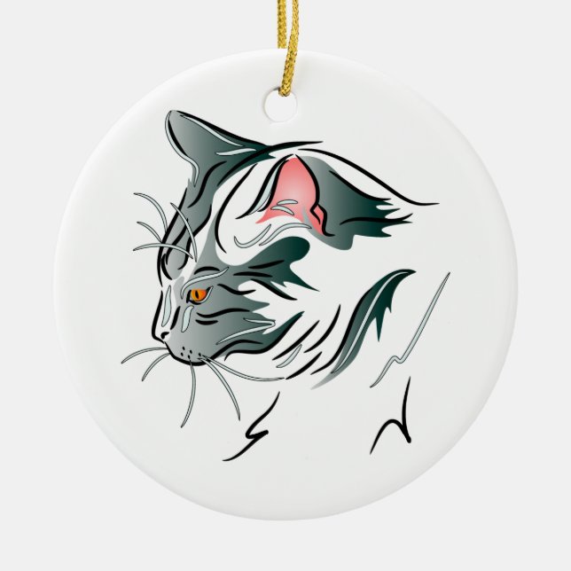 Grey Cat Profile Ceramic Ornament (Front)