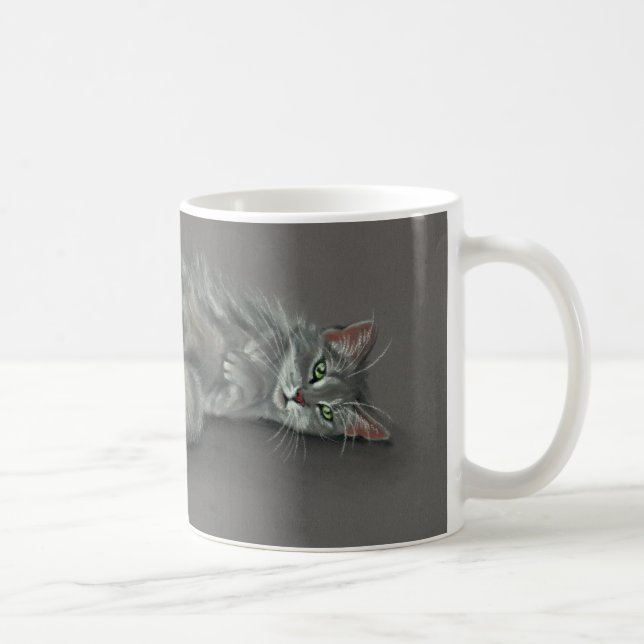 Grey Cat Rolling Over Coffee Mug (Right)