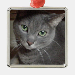Grey Cat Russian Blue Metal Ornament