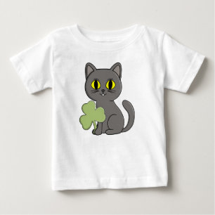 Grey Cat Shamrock Clover Charm Baby T-Shirt
