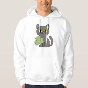 Grey Cat Shamrock Clover Charm Hoodie