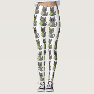 Grey Cat Shamrock Clover Charm Leggings