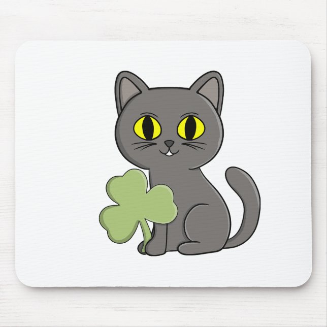Grey Cat Shamrock Clover Charm Mouse Pad (Front)