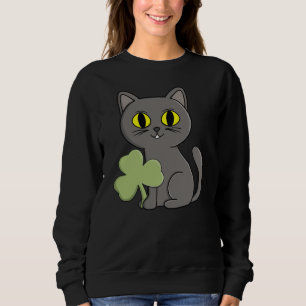 Grey Cat Shamrock Clover Charm Sweatshirt