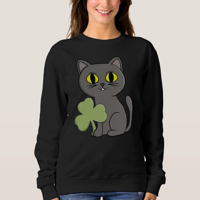 Grey Cat Shamrock Clover Charm Sweatshirt (Front)