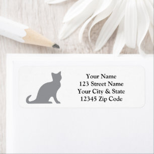 Grey cat silhouette return address labels