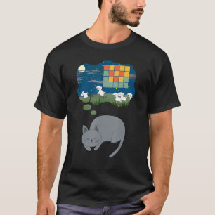 Grey Cat Sleeping Counting Sheep Dreaming Retro Wo T-Shirt