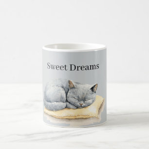 Grey Cat Sleeping on Pillow Coffee Mug