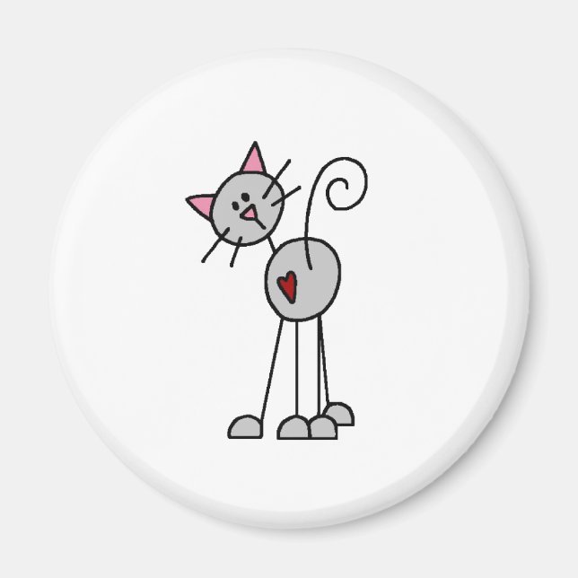 Grey Cat Stick Figure Magnet (Front)