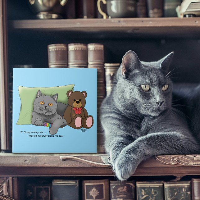 Grey Cat Teddy Bear Ceramic Tile (Creator Uploaded)
