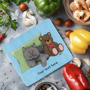 Grey Cat Teddy Bear Cutting Board