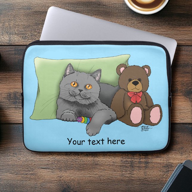 Grey Cat Teddy Bear Laptop Sleeve (Creator Uploaded)