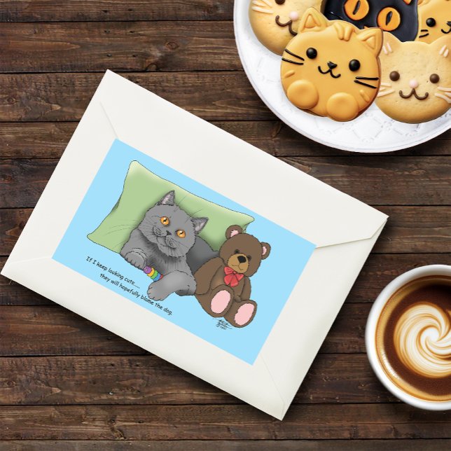 Grey Cat Teddy Bear Rectangular Sticker (Creator Uploaded)