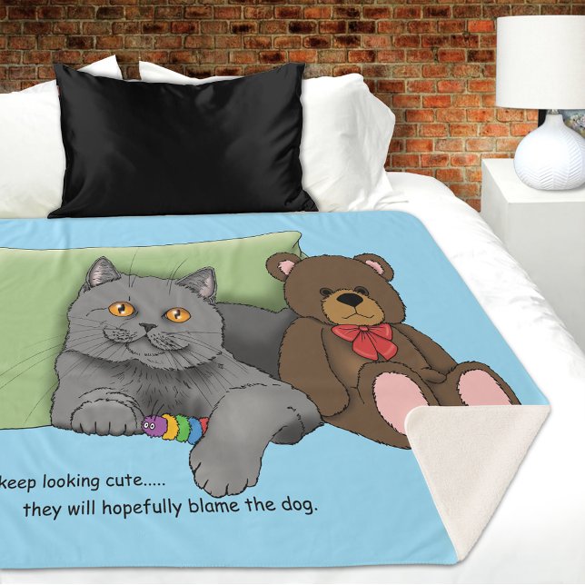Grey Cat Teddy Bear Sherpa Blanket (Creator Uploaded)