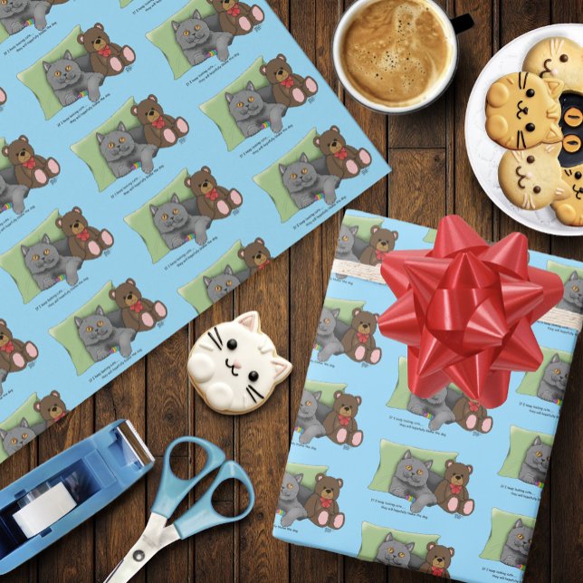 Grey Cat Teddy Bear Wrapping Paper (Creator Uploaded)