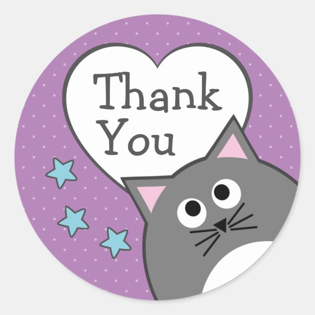 Grey Cat Thank You Classic Round Sticker (Front)