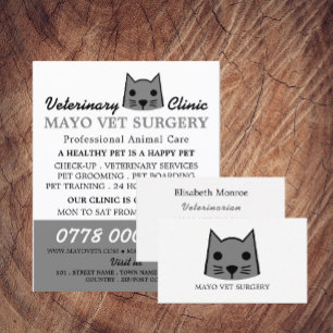 Grey Cat, Veterinarian, Veterinary Service Business Card