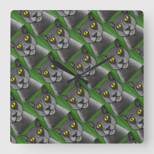 Grey Cat Wall Clock