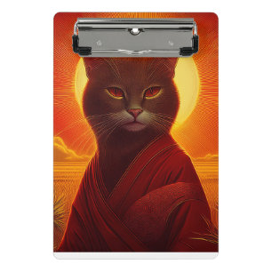 Grey Cat Wearing Fashionable Robe In Sunset Scene Mini Clipboard