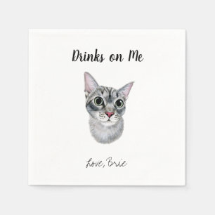Grey Cat Wedding Cocktail Napkins