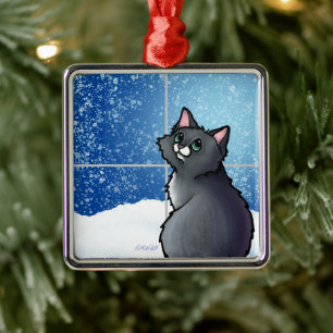 Grey Cat Window Metal Ornament