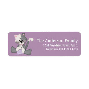 Grey Cat with Ball of Yarn Return Address Labels