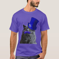 Grey Cat With Blue Top Hat and Blue Moustache