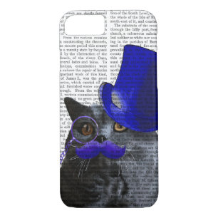 Grey Cat With Blue Top Hat and Blue Moustache iPhone 8/7 Case