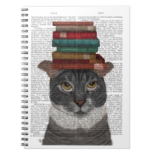 Grey Cat with Books on Head