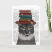 Grey Cat with Books on Head