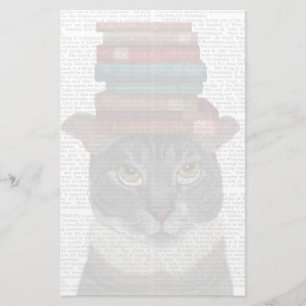 Grey Cat with Books on Head Stationery