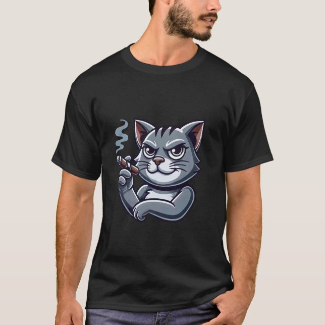 Grey Cat with Cigar T-Shirt (Front)