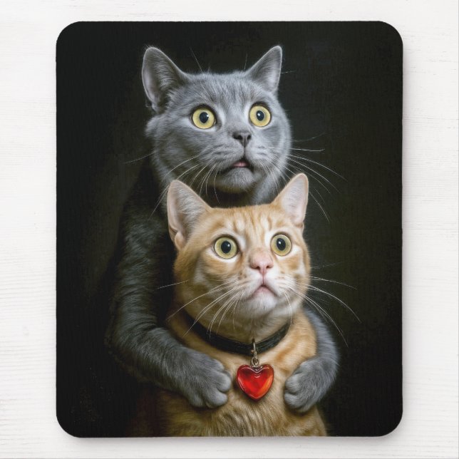 Grey Cat With Ginger Cat in Hugging Pose Mouse Pad (Front)