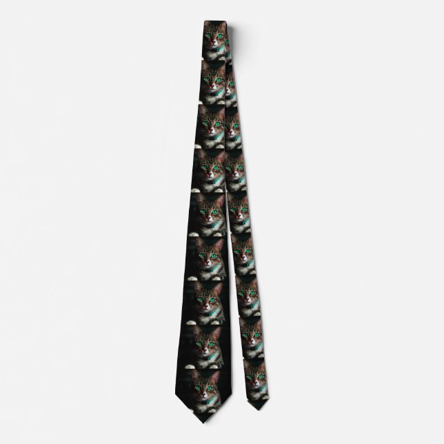 Grey cat with green eyes tie (Front)