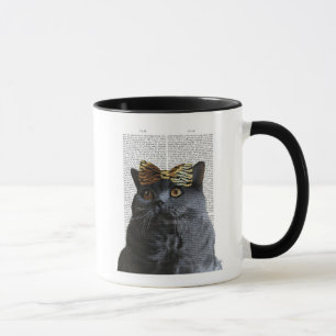 Grey Cat with Leopard Bow Mug