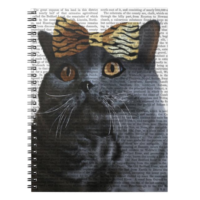Grey Cat with Leopard Bow Notebook (Front)