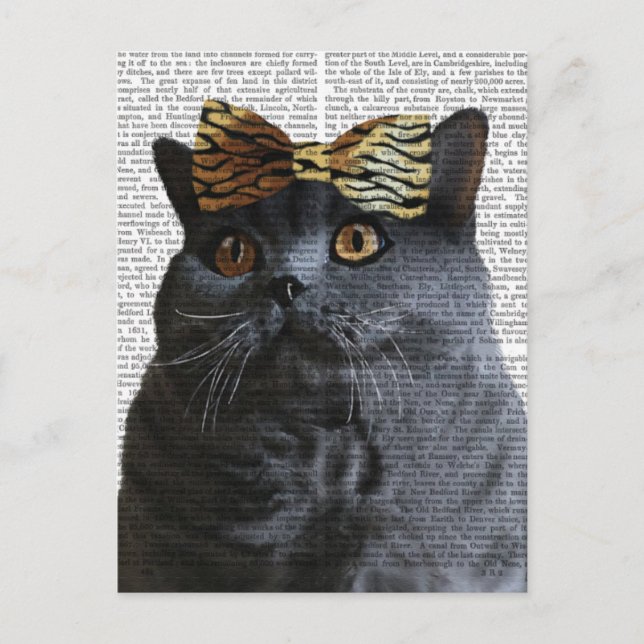 Grey Cat with Leopard Bow Postcard (Front)