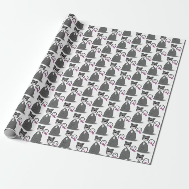 grey cat with pink bow wrapping paper (Unrolled)