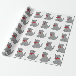 Grey Cat with Red Bow Wrapping Paper