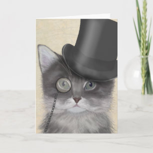 Grey Cat with Top Hat Card