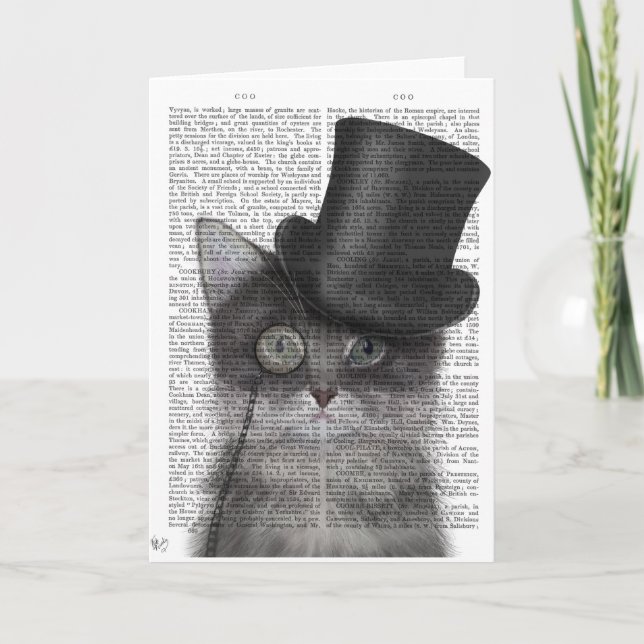 Grey Cat with Top Hat Card (Front)