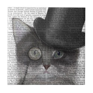 Grey Cat with Top Hat Ceramic Tile