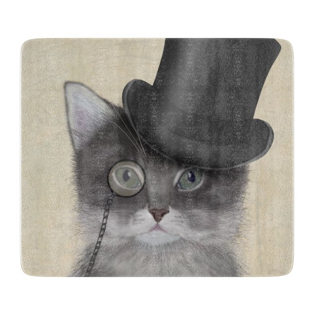 Grey Cat with Top Hat Cutting Board (Front)