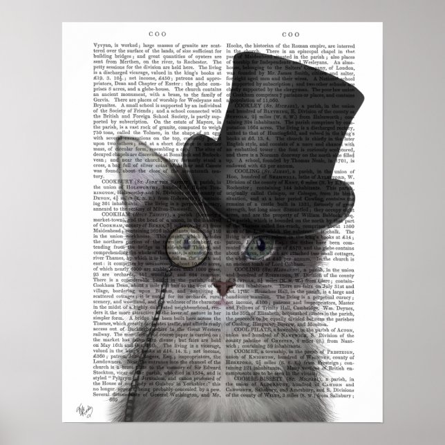 Grey Cat with Top Hat Poster (Front)