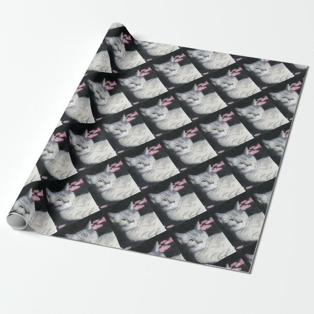 Grey Cat Wrapping Paper (Unrolled)