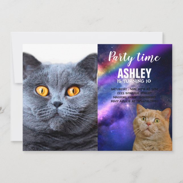 Grey cat yellow eyes invitation (Front)