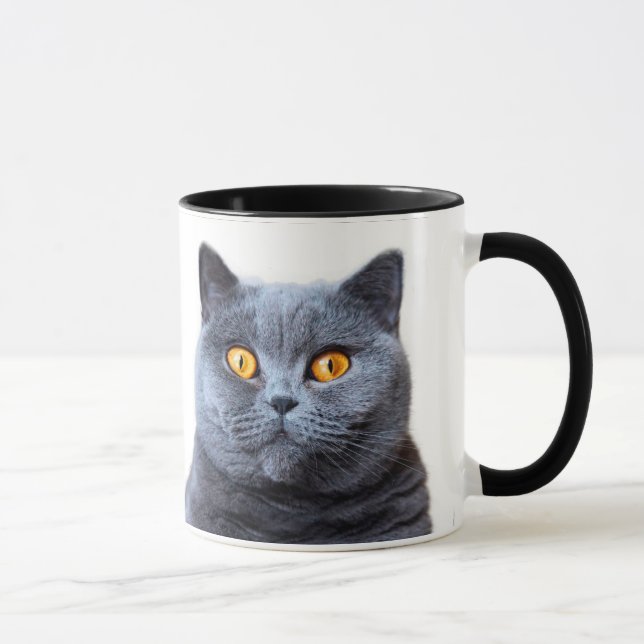 Grey cat yellow eyes mug (Right)