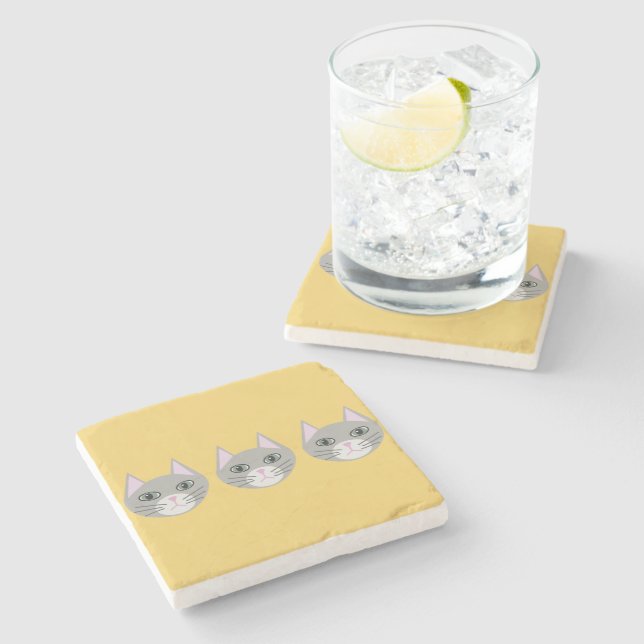Grey Cat, Yellow Stone Coaster (Side)