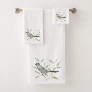 Grey Catbird Bird Art Bath Towel Set