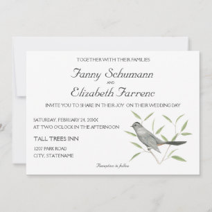 Grey Catbird Bird Art Wedding Invitation
